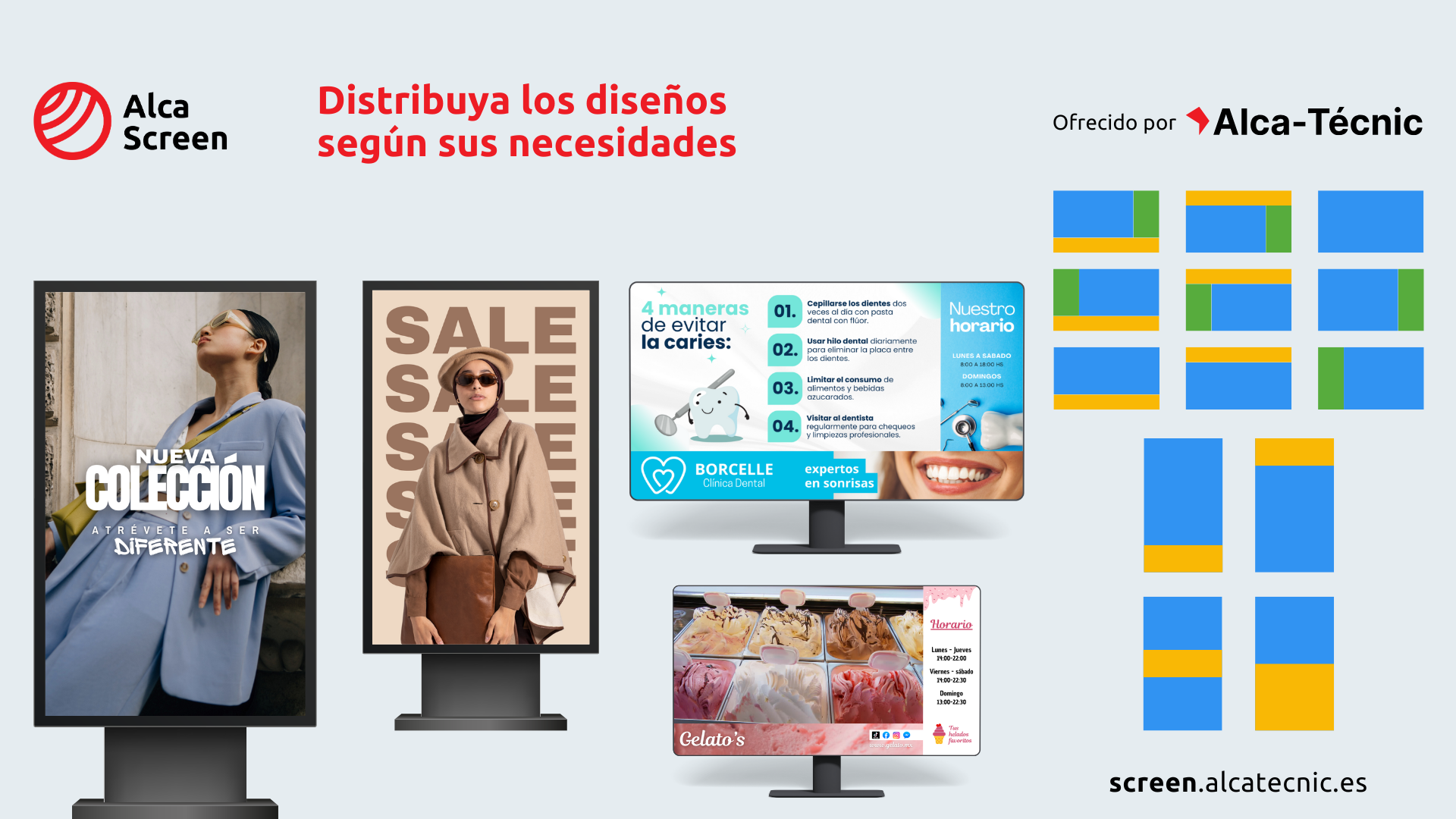 Ejemplo de distribución de diseños en distintas pantallas